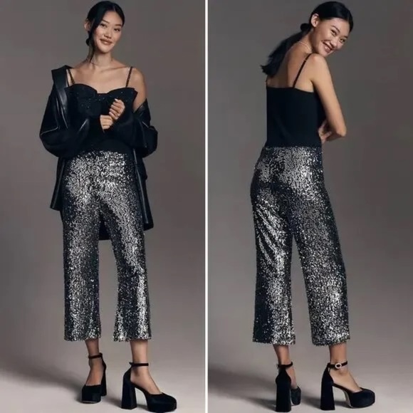 Maeve Pants - NWT Maeve Anthropologie Colette Cropped Wide Leg Sequin Pants Size 28 $198